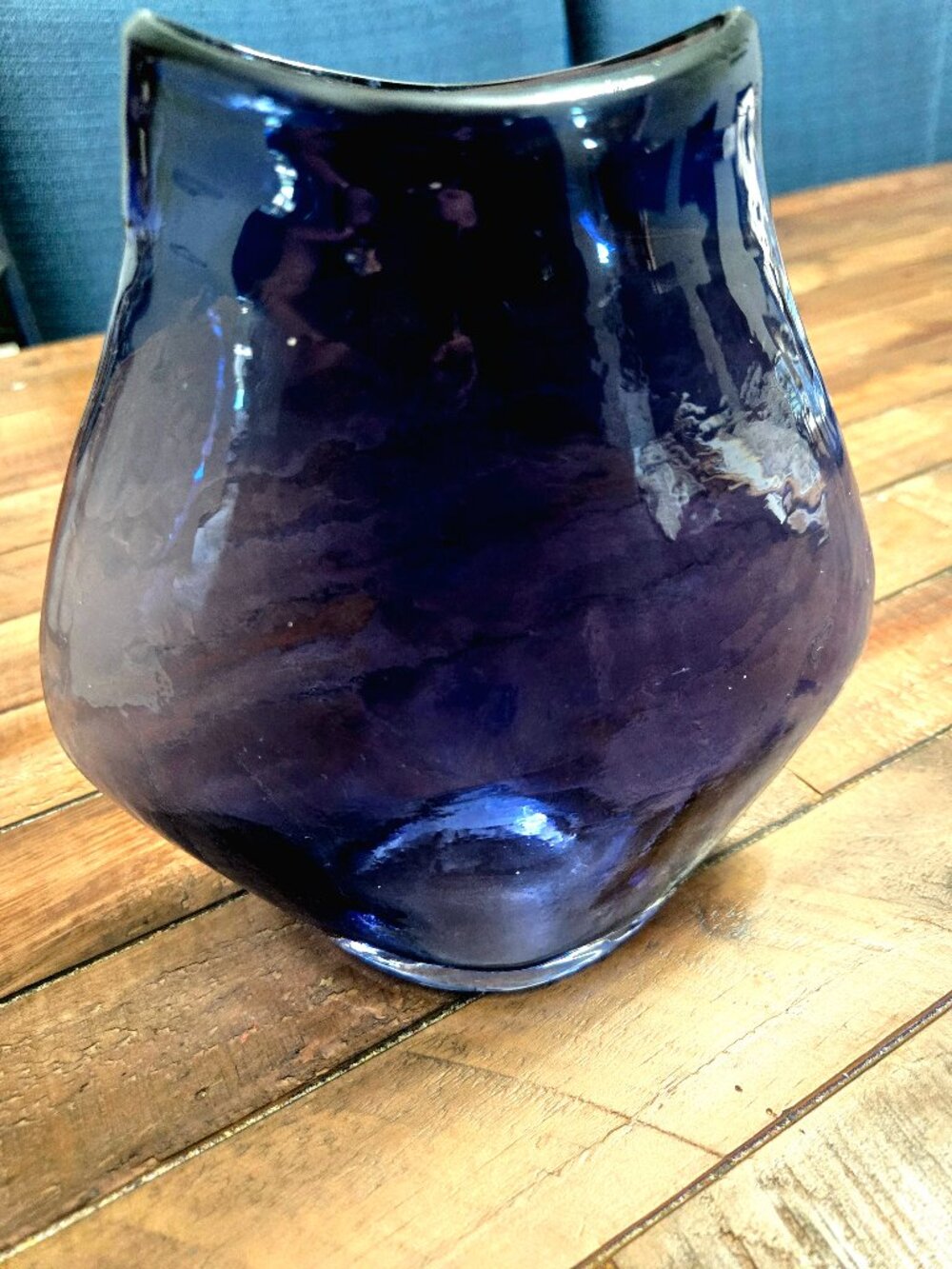 Vintage Cobalt Blue Vase7 in Hand Blown Art Glass Flat Pillow Pocket Statement
